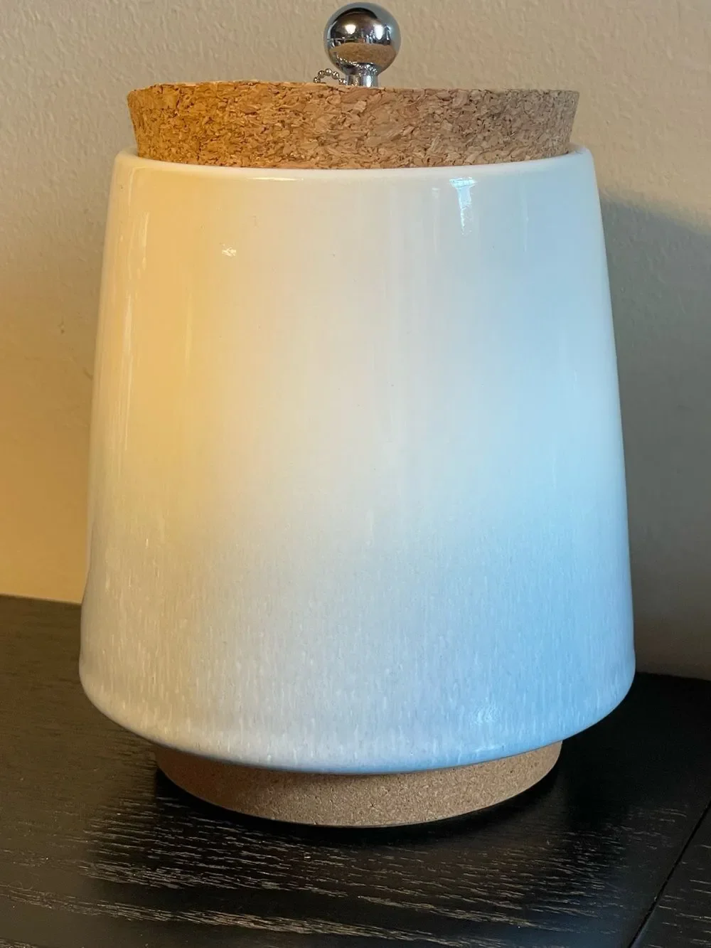 Home Fund Ceramic Money Jar - Blue & Cream Color Ombre - Cork Lid - Like New
